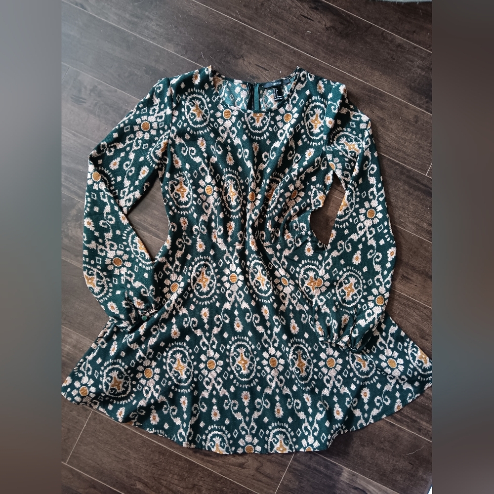 Green  Patterned Mini Dress